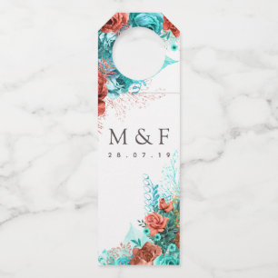 Turquoise en Coral Tropical Floral Wedding Flessenhanger