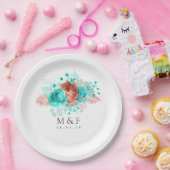 Turquoise en Coral Tropical Floral Wedding Papieren Bordje (Feest)