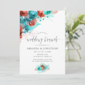 Turquoise en Coral Tropical Wedding Brunch Aankondiging (Staand voorkant)