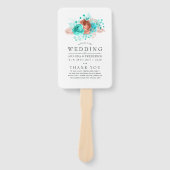 Turquoise en Coral Tropical Wedding Programme Handwaaier (Voorkant)