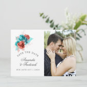 Turquoise en Coral Tropical Wedding Save the Date (Staand voorkant)