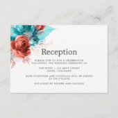 Turquoise en Coral Waterverf Wedding Reception Informatiekaartje (Voorkant)