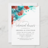 Turquoise en Coral Wedding Rehearsal Dinner Kaart (Voorkant)