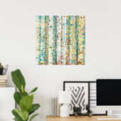 Turquoise en Cream Abstract Birch Trees Poster (Thuiskantoor)