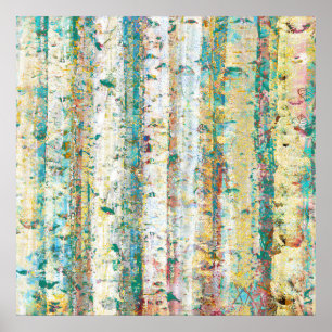 Turquoise en Cream Abstract Birch Trees Poster