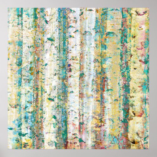 Turquoise en Cream Abstract Birch Trees Poster (Voorkant)