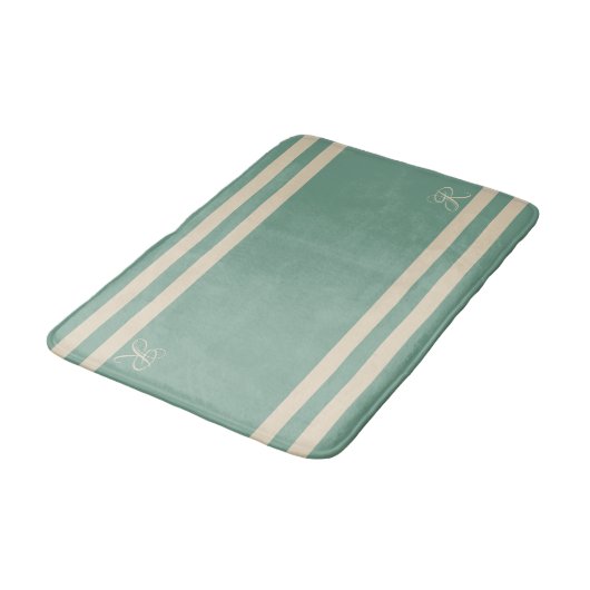 Turquoise en Cream Stripes Elegant Monogram Badmat (Gekanteld)