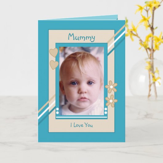 Turquoise en crème met foto's op mijn verjaardag kaart (Gele Bloem)