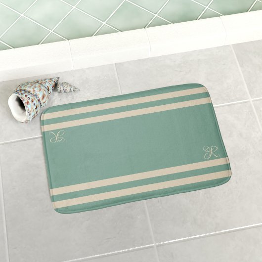 Turquoise en Crème Strepen Zeevaart Badmat