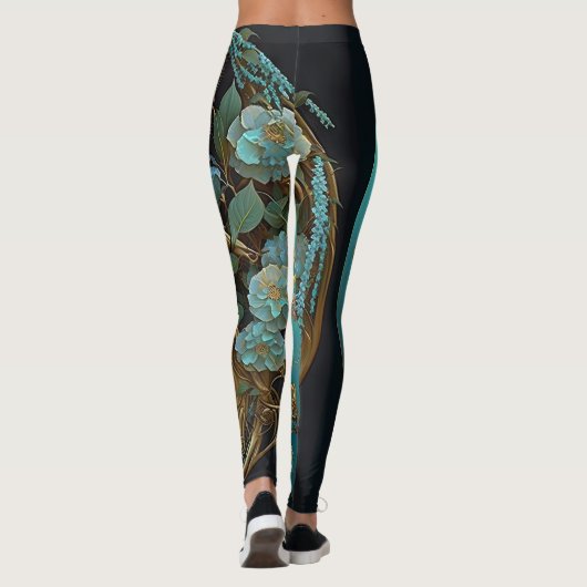 Turquoise en Cyan Yin en Yang Meditation Yoga Leggings (Achterkant)