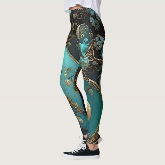 Turquoise en Cyan Yin en Yang Meditation Yoga Leggings (Links)