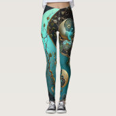 Turquoise en Cyan Yin en Yang Meditation Yoga Leggings (Voorkant)