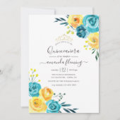 Turquoise en de gele Waterverf Floral Quinceañera Kaart (Voorkant)