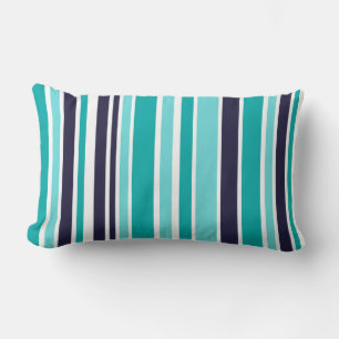 Turquoise En Donkerblauw Gestreept Kussen