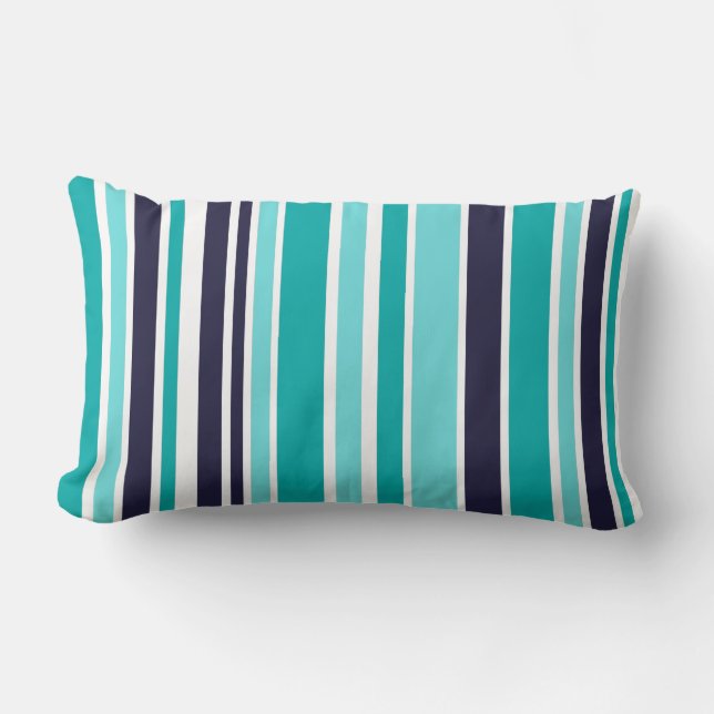 Turquoise En Donkerblauw Gestreept Kussen (Voorkant)