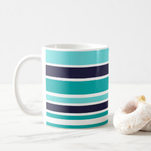 Turquoise en donkerblauwe streep koffiemok
