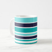 Turquoise en donkerblauwe streep koffiemok (Voorkant links)