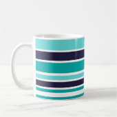Turquoise en donkerblauwe streep koffiemok (Links)