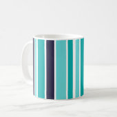 Turquoise en donkerblauwe streep koffiemok (Voorkant links)