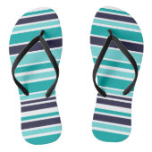 Turquoise en donkerblauwe streep teenslippers (Voetbed)