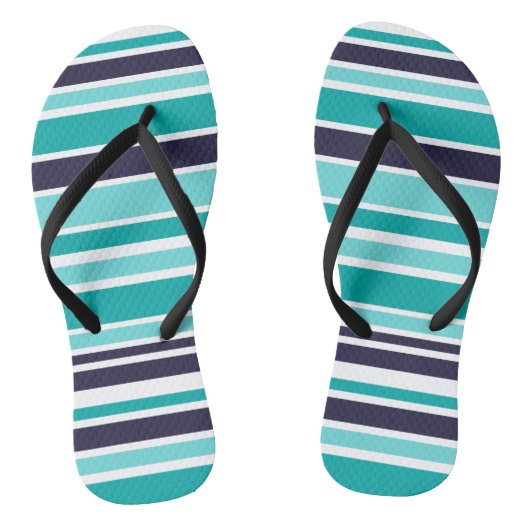 Turquoise en donkerblauwe streep teenslippers (Voetbed)