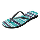 Turquoise en donkerblauwe streep teenslippers (Schuin)
