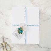 Turquoise en Faux Gold Foil Floral Cadeaulabel (Met Touw)