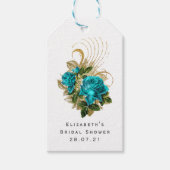 Turquoise en Faux Gold Foil Floral Cadeaulabel (Voorkant)