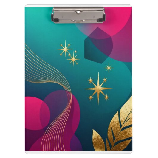 Turquoise en Fuchsia Moderne Abstract Met Gouden S Klembord (Voorkant)