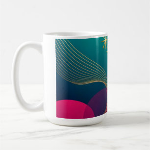Turquoise en Fuchsia Moderne Abstract Met Gouden S Koffiemok