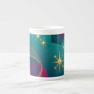 Turquoise en Fuchsia Moderne Abstract Met Gouden S Porselein Kop