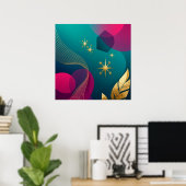 Turquoise en Fuchsia Moderne Abstract Met Gouden S Poster (Thuiskantoor)