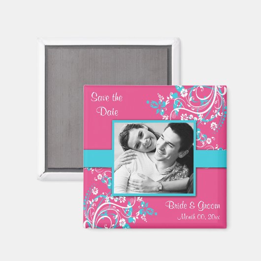 Turquoise en Fuschia Save the Date foto Magneten (Voorkant / Achterkant)