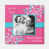 Turquoise en Fuschia Save the Date foto Magneten (Voorkant)