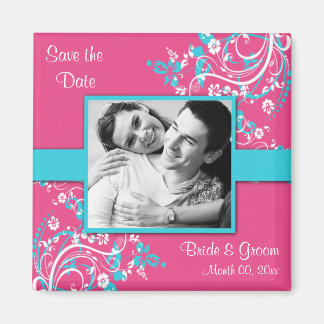 Turquoise en Fuschia Save the Date foto Magneten