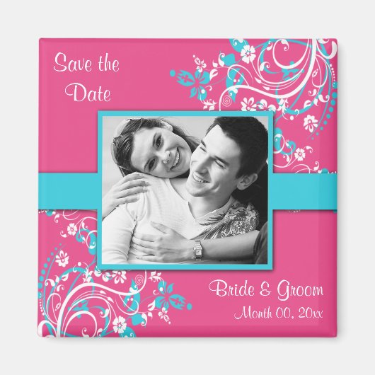 Turquoise en Fuschia Save the Date foto Magneten (Voorkant)