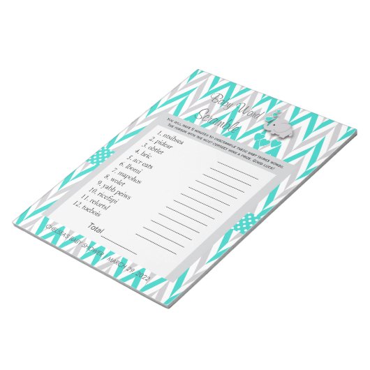 Turquoise en Game grijze Baby shower Notitieblok (Schuin)