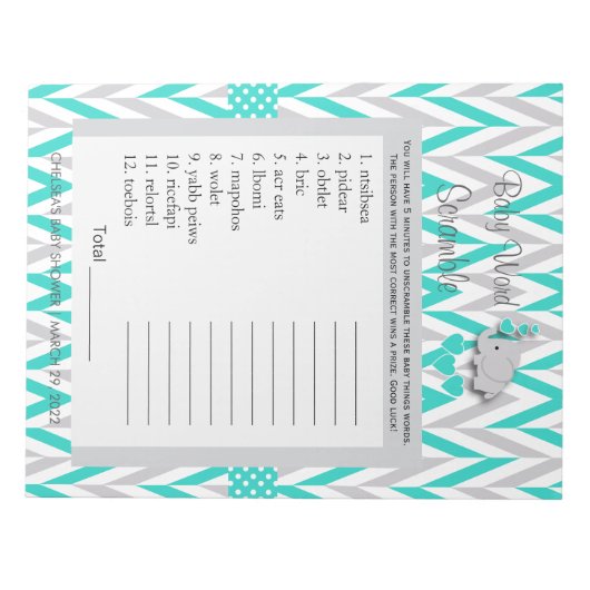 Turquoise en Game grijze Baby shower Notitieblok (Voorkant)