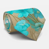 Turquoise en gebroken witte bloemen stropdas (Opgerold)