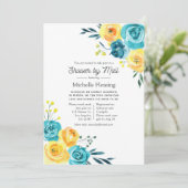 Turquoise en Geel Floral Baby shower per post Kaart (Staand voorkant)
