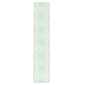 Turquoise en Geel Geometrisch Mandala Patroon Medium Tafelloper (Voorkant)