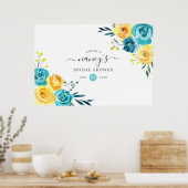 Turquoise en Gele Bloem Bruidsfeest Poster (Keuken)