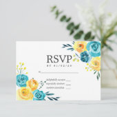 Turquoise en Gele Bloem Bruiloft RSVP Kaartje (Staand voorkant)