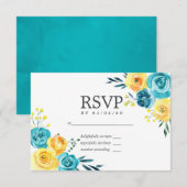 Turquoise en Gele Bloem Bruiloft RSVP Kaartje (Voorkant / Achterkant)