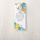 Turquoise en gele bloemachtige huwelijks niet stor deurhanger (Op knop)