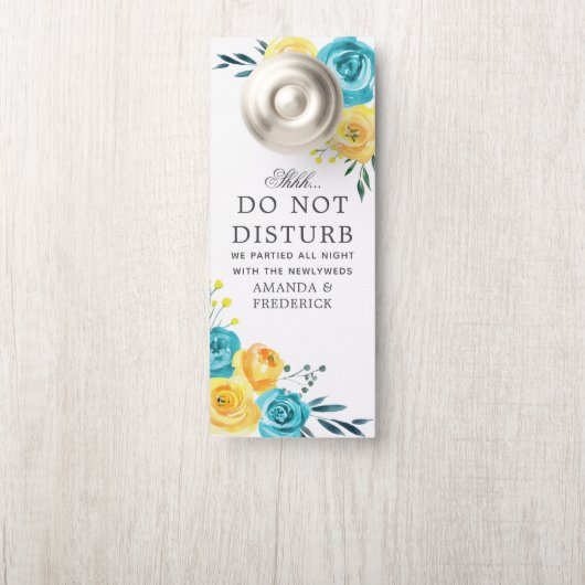 Turquoise en gele bloemachtige huwelijks niet stor deurhanger (Op knop)