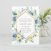 Turquoise en Gele Bloemen Bruiloft Kaart (Staand voorkant)