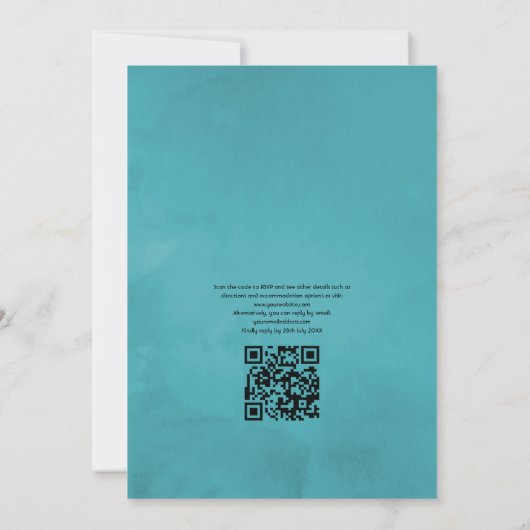 Turquoise en gele bloemencode QR Code RSVP-huwelij Kaart (Achterkant)
