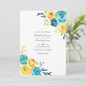 Turquoise en gele bloemencode QR RSVP-huwelijk Kaart (Staand voorkant)