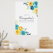 Turquoise en Gele Bloemige Bruidsontvangst Poster (Keuken)